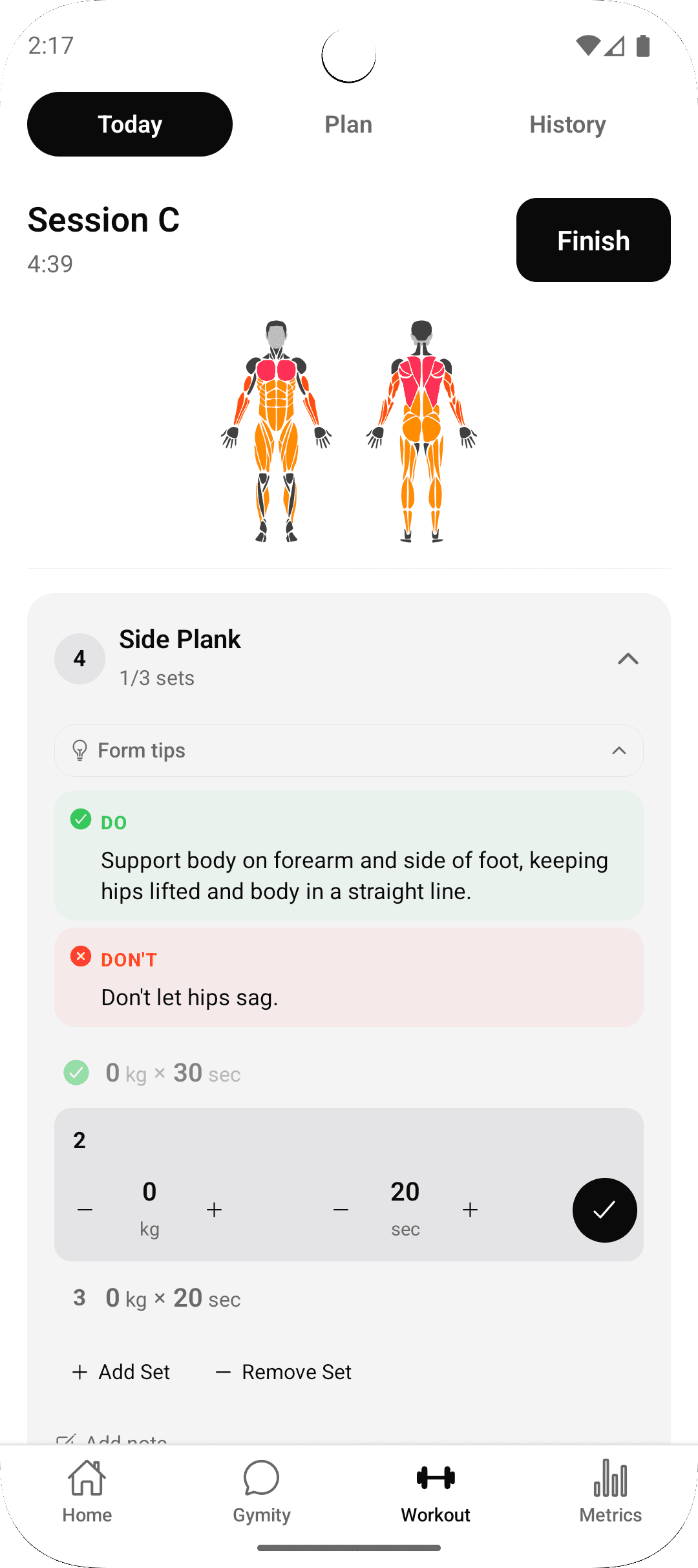 Active workout logging