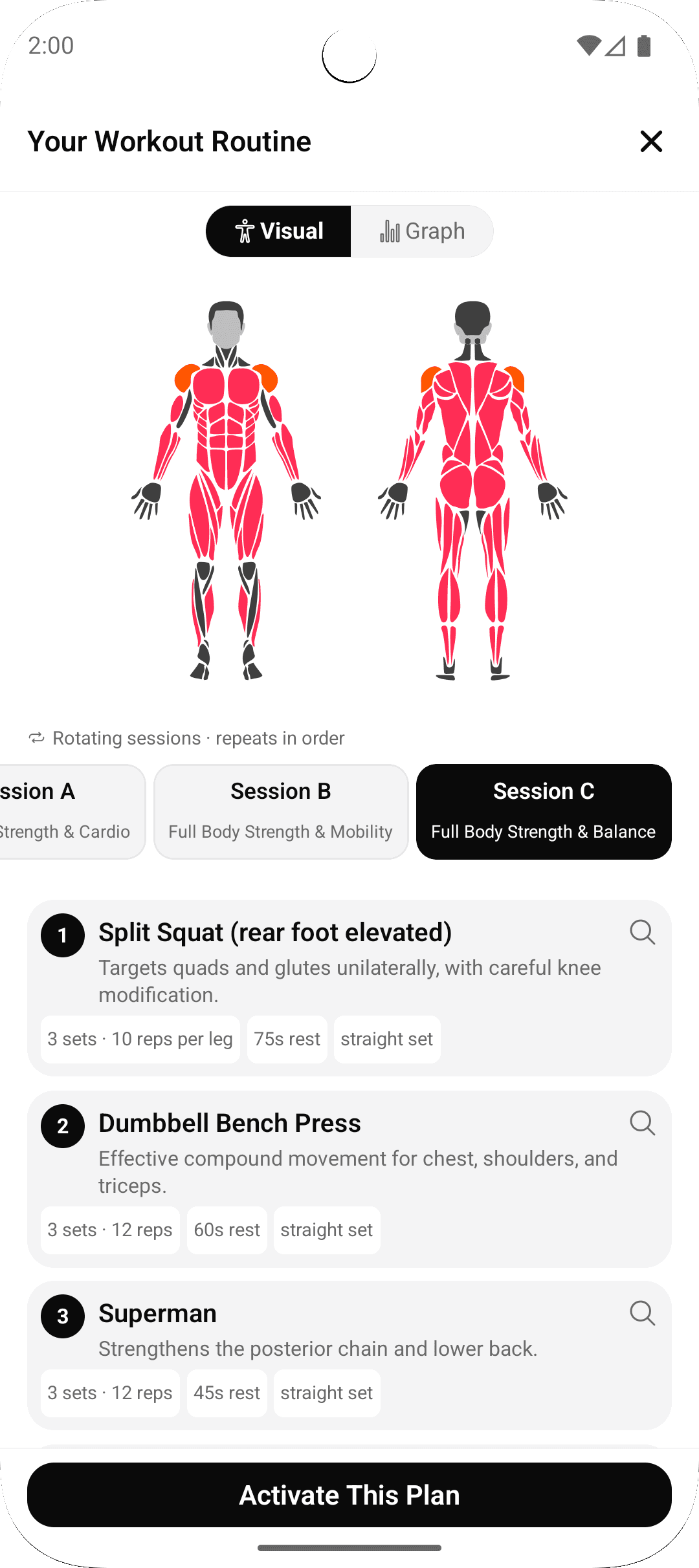 Detailed adaptive workout plan