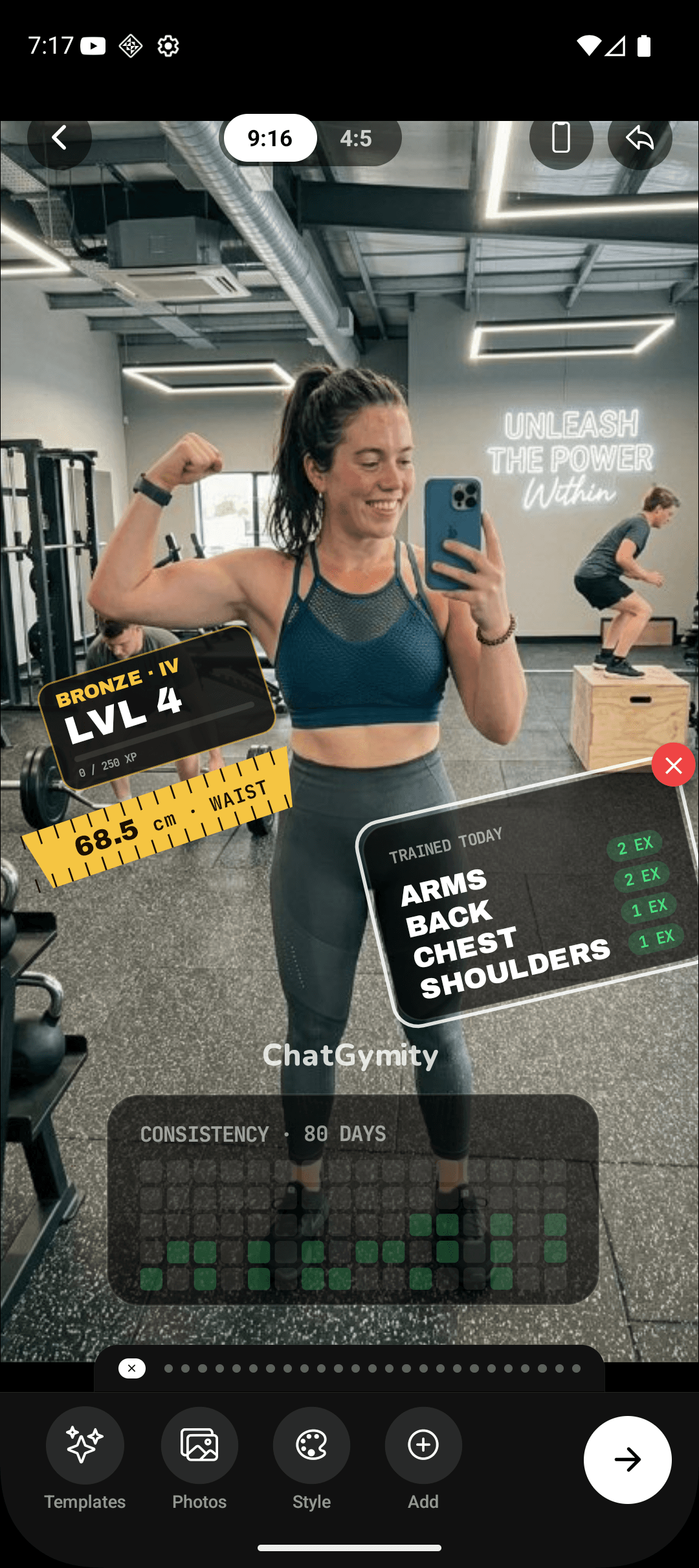 Advanced photo editor — overlay workout data on your gym photos